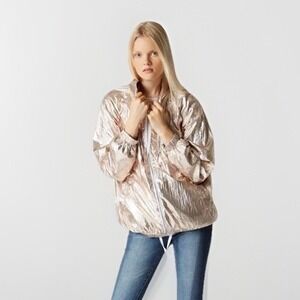 BLANKNYC Good Vibrations Reversible Metallic‎ Windbreaker Jacket M Gold Silver